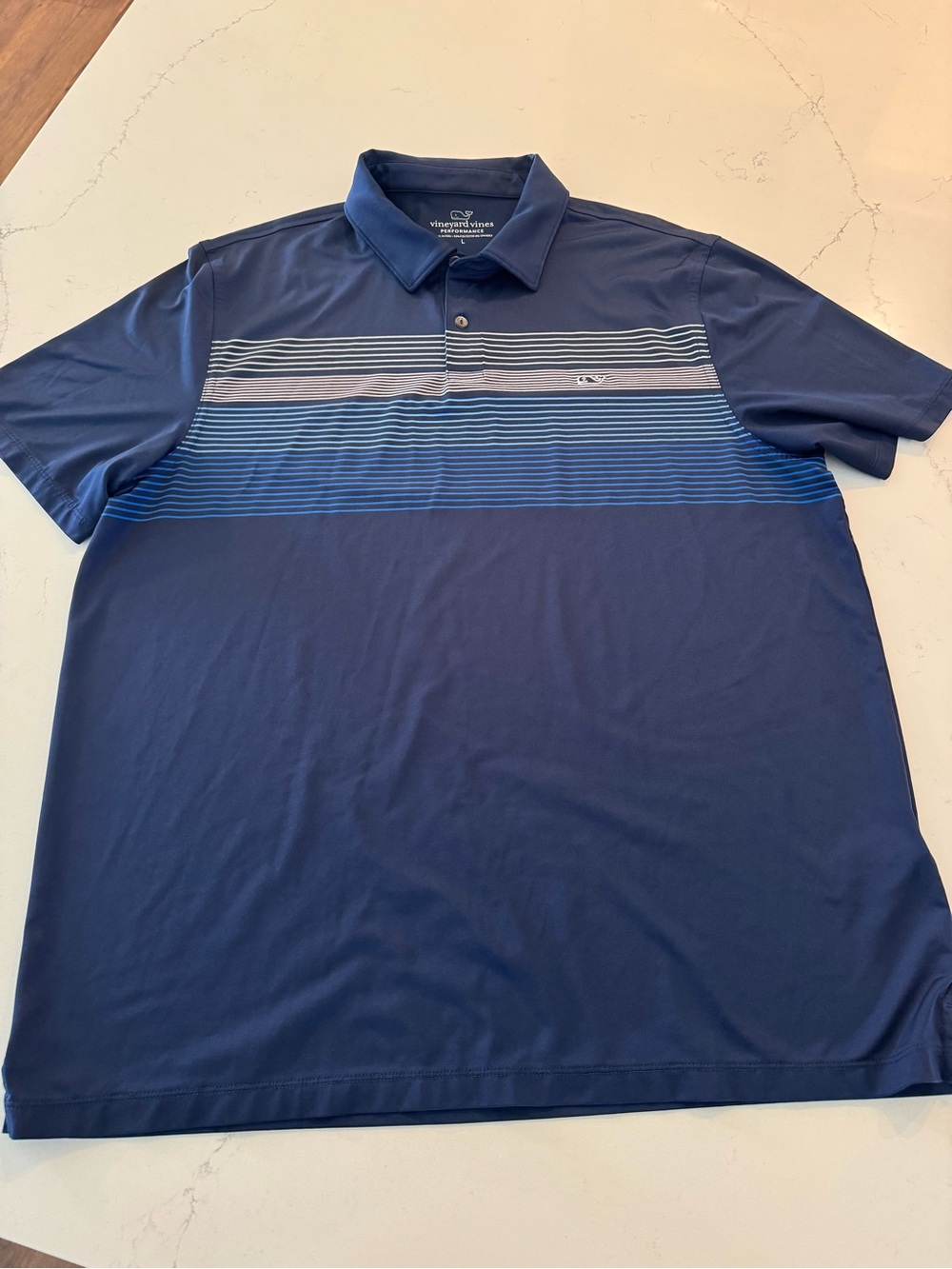 Vineyard Vines Navy Polo with Blue and White Stripes